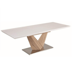 Jedálenský stôl, biela extra vysoký lesk HG/dub sonoma, DURMAN