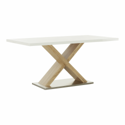 Jedálenský stôl, biela s vysokým leskom HG/dub sonoma, FARNEL