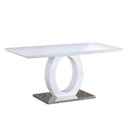 Jedálenský stôl, biela vysoký lesk/oceľ, ZARNI