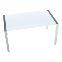 Jedálenský stôl, rozkladací, MDF/kov, biela extra vysoký lesk HG/strieborná, DARO