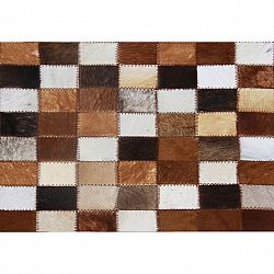 Luxusný kožený koberec, hnedá/čierna/biela, patchwork, 80x144, KOŽA TYP 3