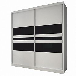 Skriňa s posuvnými dverami, biela/čierne sklo, 183x218, MULTI 11
