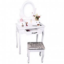 Toaletný stolík s taburetom, biela/strieborná, LINET NEW, poškodený tovar