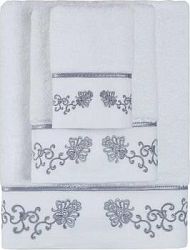 Soft Cotton Malý uterák Diara 30 × 50 cm, biely – sivá výšivka